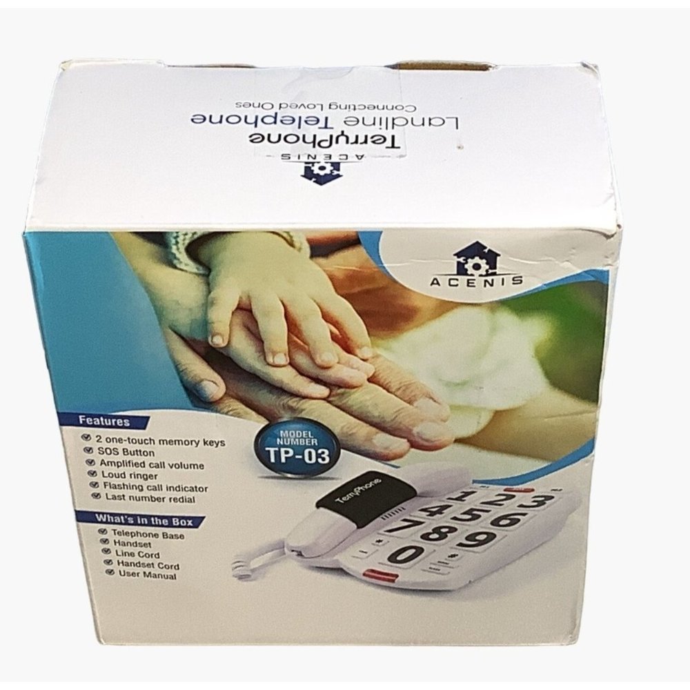 Acenis Terry Phone Large Number Big Button Telephone Handset White Landline